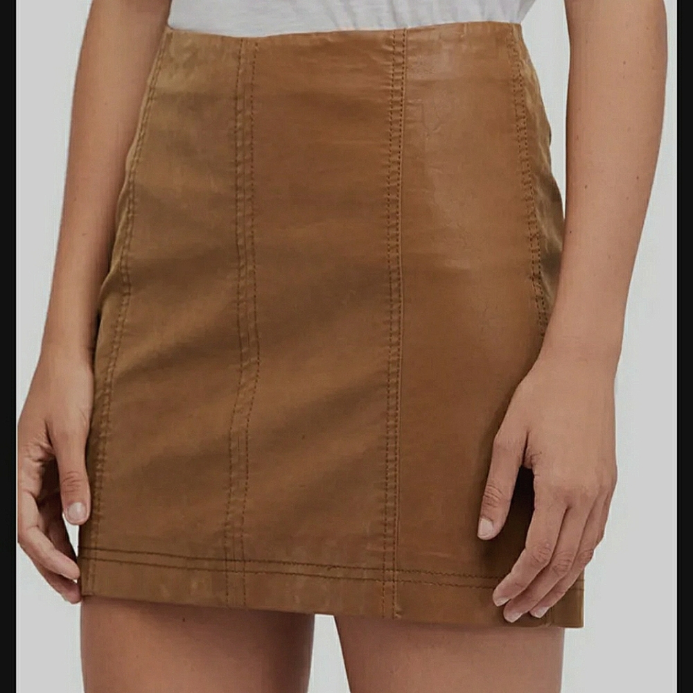 Free People Faux Leather Toffee Mini Skirt